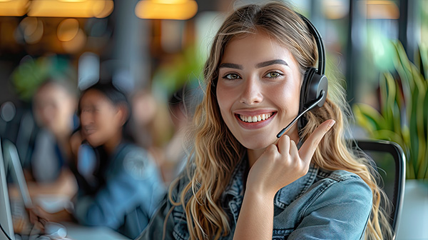 Women with headset ready for call.